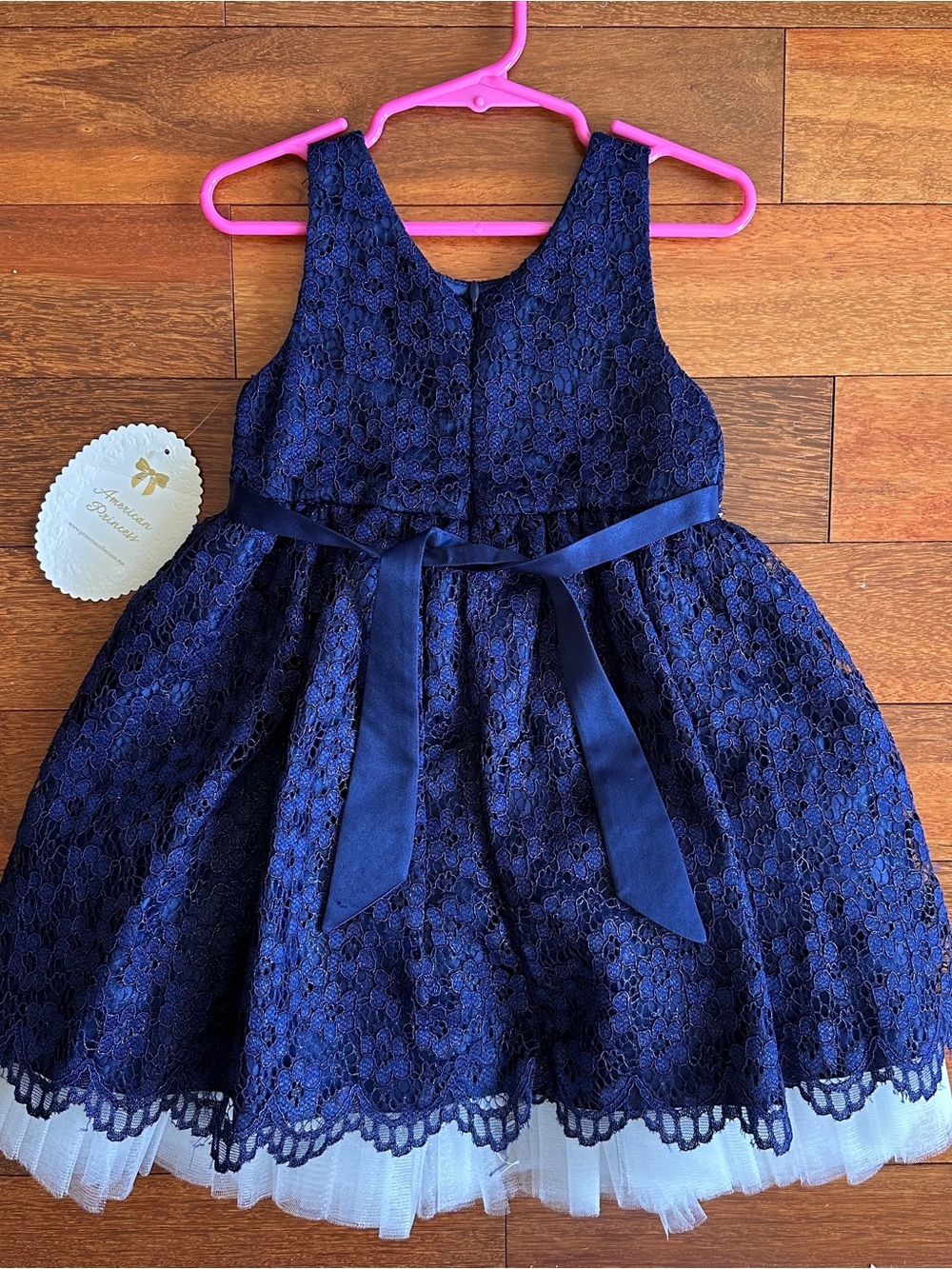 American Princess Girls -Sz 3T Navy Blue Lace Occasion Dress - Picture 2 of 8